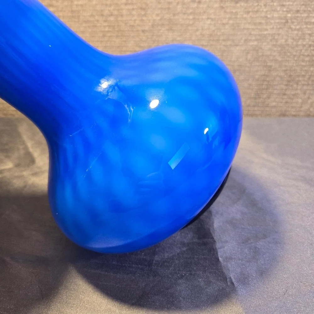 Vintage Murano Glass Blue‎ White Diamond Optic Ruffled Top 14